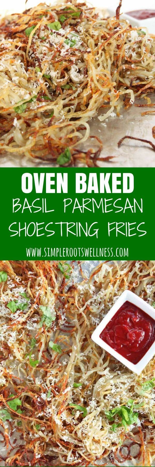 Oven Baked Basil Parmesan Shoestring Fries | simplerootswellness.com