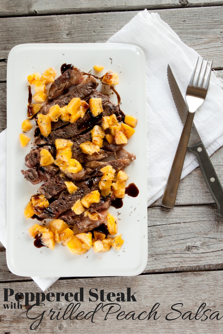 Peppered Steak with Grilled Peach Salsa - Simple Roots