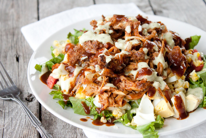 BBQ Chicken Salad with Crispy Onion Straws | simplerootswellness.com