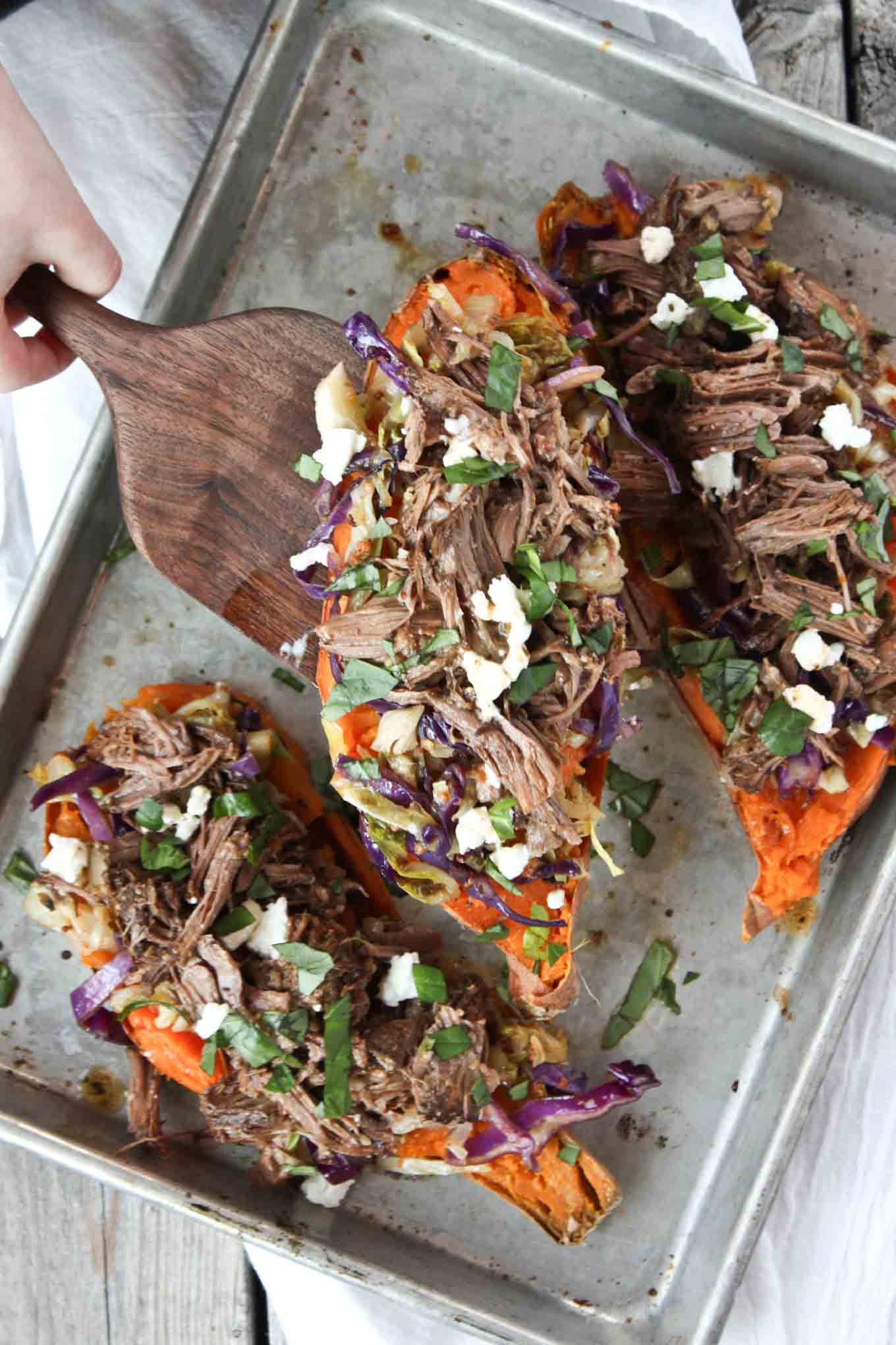 Stuffed Sweet Potatoes with Short Ribs and Cabbage | simplerootswellness.com