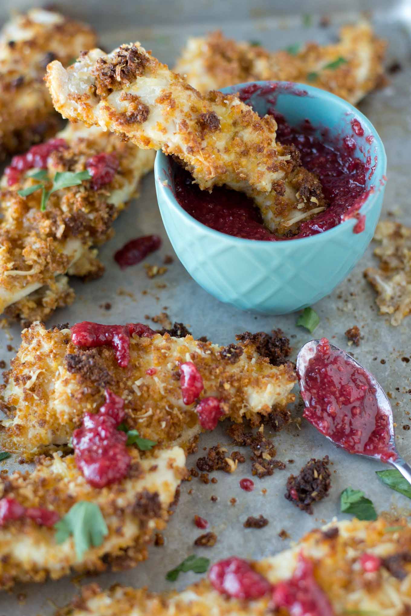 The crispiest, gluten-free baked chicken fingers around. You will be surprised at the secret ingredient in achieving the perfect crisp. 