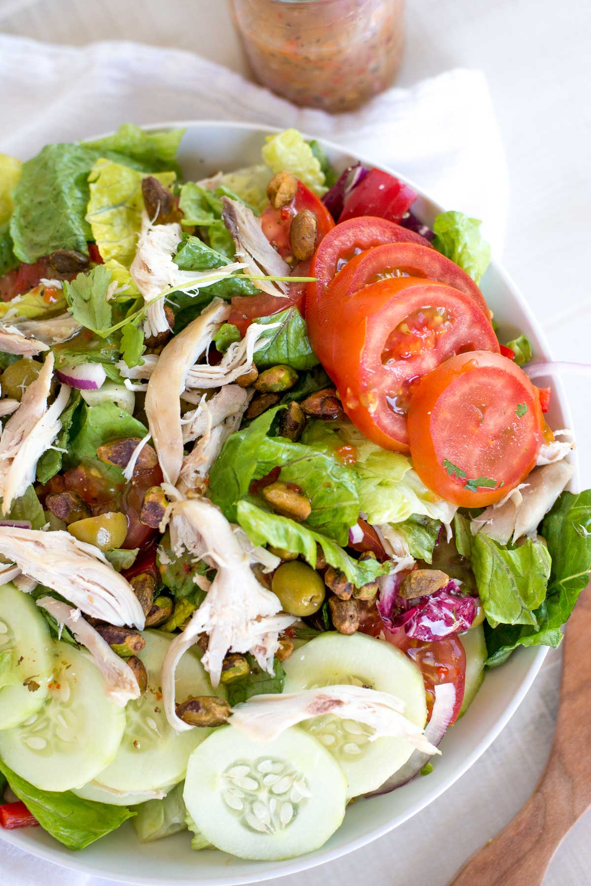 The most delicious salad you'll ever eat that takes 10 minutes to prep. Quick Italian Salad with Shredded Chicken