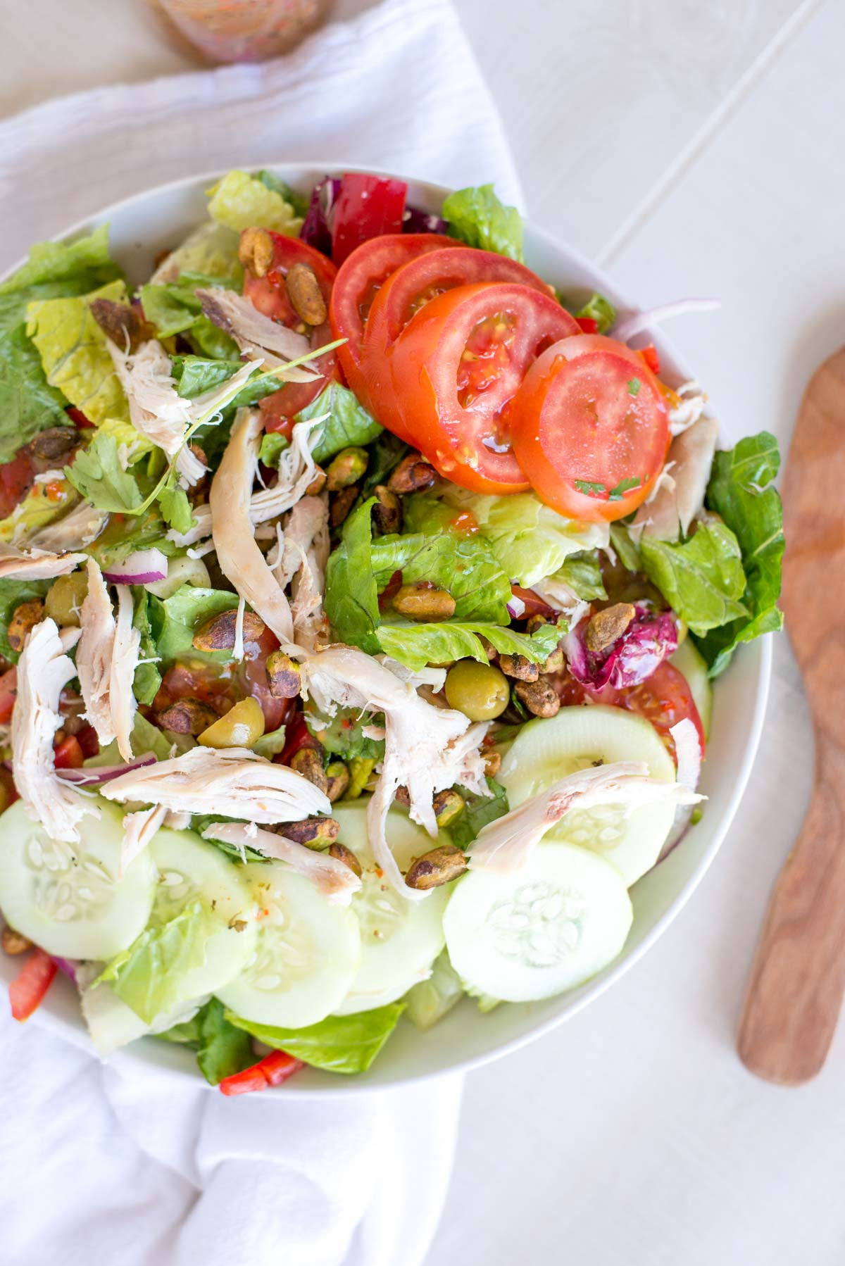 The most delicious salad you'll ever eat that takes 10 minutes to prep. Quick Italian Salad with Shredded Chicken
