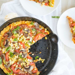 One dish skillet pizza with a cornbread crust is too perfect not to try. Load it with your favorite toppings and enjoy.